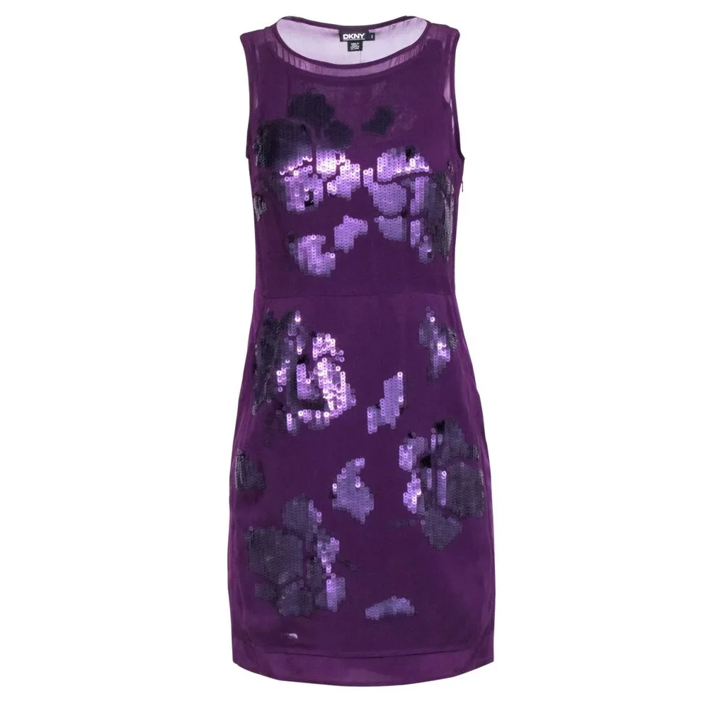 DKNY - Purple Sleeveless Sequin Detail Dress Sz 2